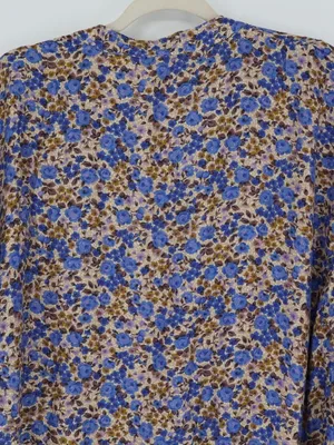 Sézane Bohemia Dress Women’s FR 44 US 12 Blue Floral Silk Blend Mini Cottagecore thumbnail 11