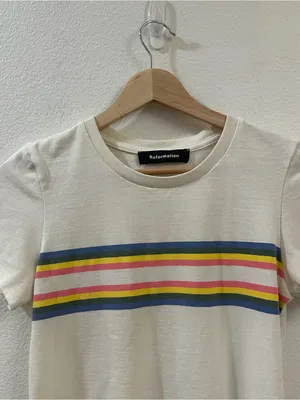 Reformation Women's Retro Rainbow Striped Tee Size XS thumbnail 4