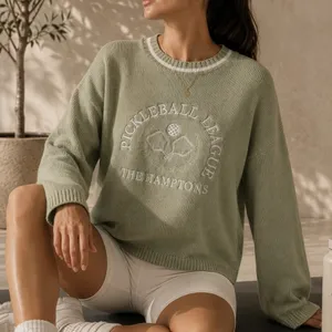 Pickleball League Hamptons Embroidered Sweater Sincerely Jules Womens S Green thumbnail 1