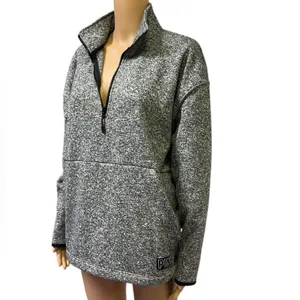 Victorias Secret PINK Heather Gray Quarter Zip Kangaroo Pocket Knit Sweatshirt M thumbnail 2