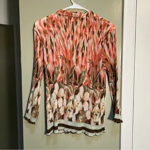 Nicola‎ Women's Size Large Pleated Plisse Blouse Brown Pink Abstract Floral thumbnail 5