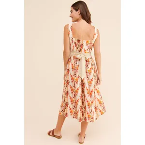 Agua Bendita Goldenrod Button Midi Dress Jazmin Orange Cream Womens Size Large thumbnail 2