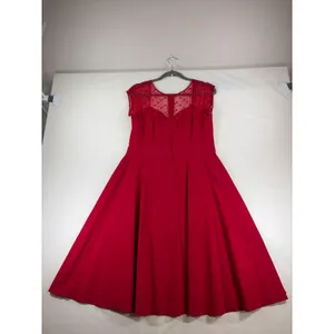 Torrid Red Polka Dot Mesh Yoke Fit and Flare Midi Dress Size 14 Retro Style thumbnail 9