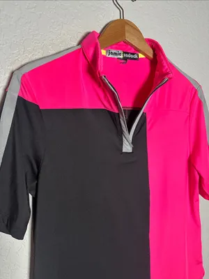 jamie sadock Hot Pink Black Colorblock Short Sleeve Golf Polo Shirt Athletic thumbnail 2