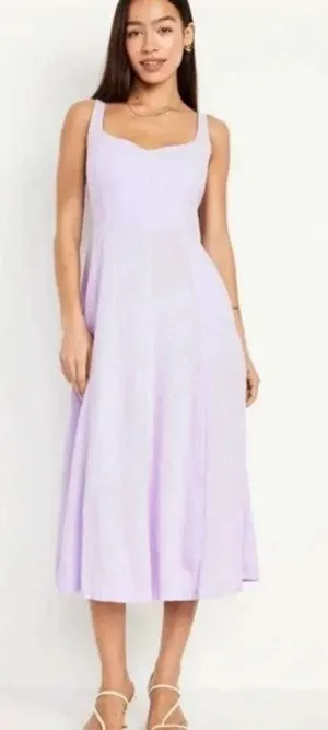 Old Navy Linen Blend Lavender Purple Midi Dress Womens Medium Smocked Sweetheart thumbnail 1