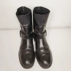 6/$36 Zara Woman Leather Biker Boots with Stretch Leg Black Size 38 5156/101 thumbnail 7