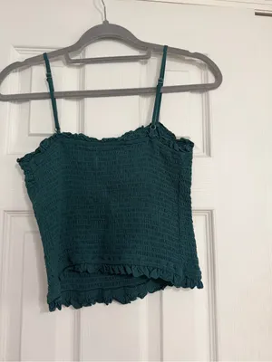Abercrombie & fitch green smocked tank top ruffle top & bottom size large crop thumbnail 6