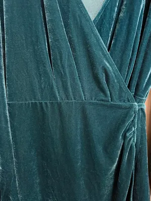 Lulus Luxe to the Touch Blue Velvet Long Sleeve Wrap Womens Mini Dress Teal XL thumbnail 4