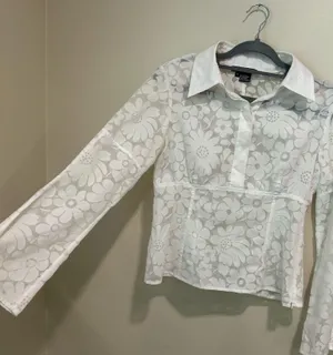 White semi sheer floral long sleeve top thumbnail 1