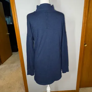 LL Bean Womens SoftFlex Blue Mock Neck Pullover Long Sleeve Thumb Hole Tunic Top thumbnail 5