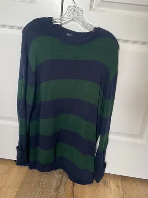 Brandy Melville Blue Green Striped Sweater Navy thumbnail 1
