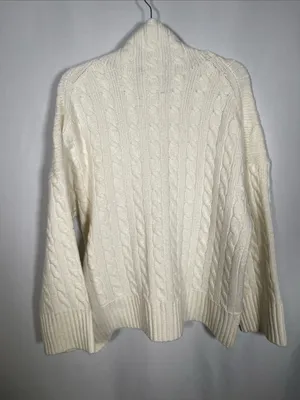 Abercrombie & Fitch Womens Ivory White Cable Knit Turtleneck Sweater Large thumbnail 4
