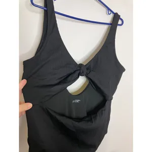 Aerie One Piece Swimsuit Women XXL Black Excellent Ribbed Cutout Knot Detail thumbnail 2