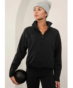 Athleta L Altitude Half Zip Sweatshirt Womens Large Black Fleece Lined thumbnail 1