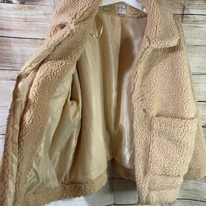 Polly oversized teddy bear tan pixie coat jacket with pockets women size S/M thumbnail 4