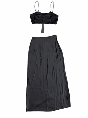 NWT House of Harlow 1960 Black Satin Crop Top Maxi Skirt 2 Piece Set Size Small thumbnail 4