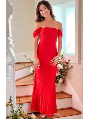 Beginning Boutique Ella Red Satin Maxi Dress Gown Slip Off Shoulder US 10 New thumbnail 3