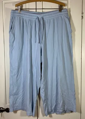 Lands End Womens XL Light Blue 100% Cotton Wide Leg Crop Drawstring Pants 545084 thumbnail 1