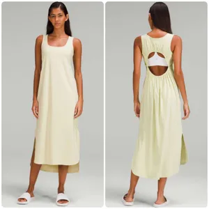 Lululemon Women Pima Cotton Open Back Dewy‎ Athleisure Minimalist Midi Dress thumbnail 2