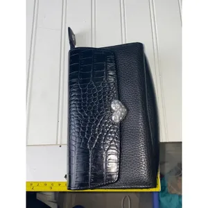 Brighton Black Leather Convertible Crossbody Wallet Croc Heart No Strap thumbnail 12