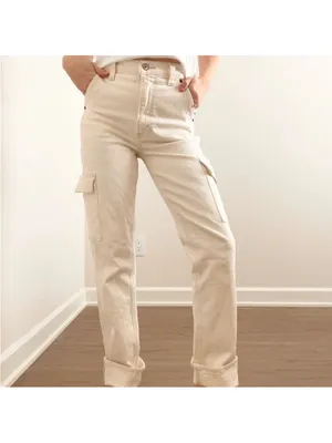 Abercrombie and Fitch Straight-Leg Cream Cargo Jeans for Women thumbnail 2