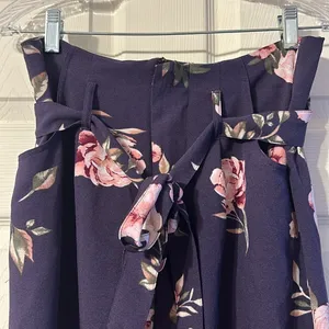 Dark Purple Floral Paperbag Waist Pants Medium thumbnail 4