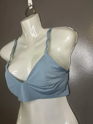True&Co Bralette Bra Womens Large Blue Lace Wireless V Neck Pullover Jersey thumbnail 3