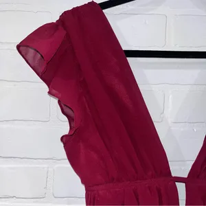 NWT Lulus I’m All Yours Burgundy Ruffle Maxi Dress thumbnail 6