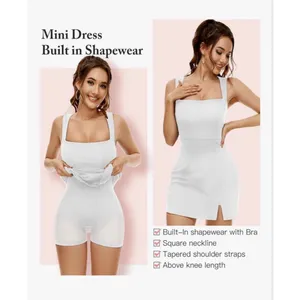 NEW White Slimers Square Neck Built in Shapewear Mini Shaper Tank Dress S thumbnail 7