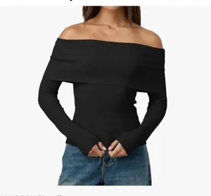 NEW Striped Off The Shoulder Sweater Fall Long Sleeve Y2k Top Winter M thumbnail 1