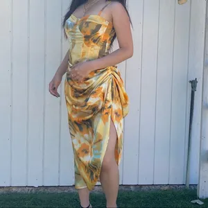 orange tie dye corset and midi skirt set thumbnail 5