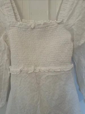Veronica Beard White Eyelet Smocked‎ Square-Neck Dress size 2 EUC thumbnail 3