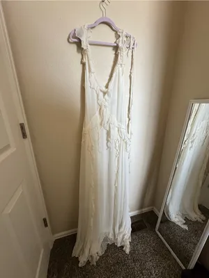Seni‎ Moto Ozun Maxi Dress Sz L Ivory Ruffle Dreamy Romantic NEW thumbnail 6