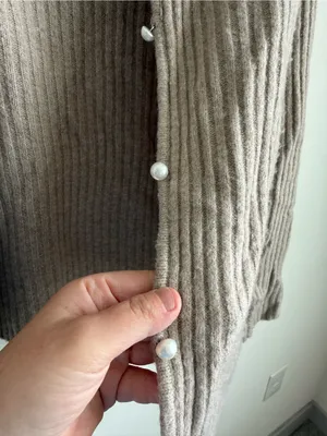Abercrombie & Fitch Taupe Ribbed Knit Collared Pearl Button Cardigan Size S thumbnail 7