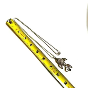 Vintage silver tone fish rhinestone pendant necklace thumbnail 7