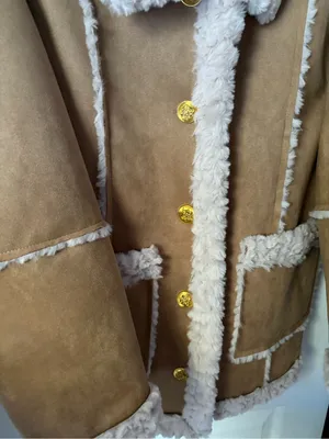 Allured vintage-inspired faux suede shearling aviator coat women sz M/L p2p 22” thumbnail 12