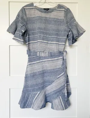 EXPRESS Linen Chambray Wrap Dress thumbnail 2