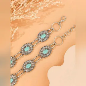 Western Vintage Engraved Style Oval Waist Chain Boho Silver Metal Waist Belt‎ thumbnail 6