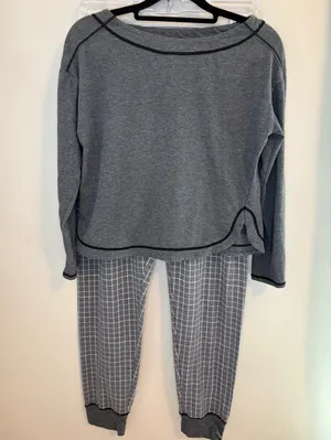 Intimately Free People Pajama Set Gray Plaid Lounge Jogger Medium thumbnail 2