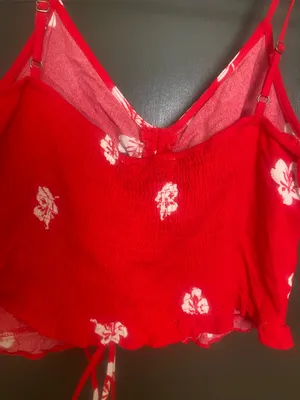 LA Hearts Red Floral Tie-Front Cami Crop Top thumbnail 6