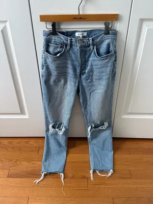 Re/Done Originals 90s High Rise Ankle Crop in Light Dusk Destroy thumbnail 2
