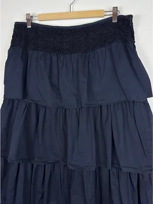Connection 18 Vintage Y2K Black Tiered Ruffle Maxi Skirt Lace Waist XL Boho thumbnail 5