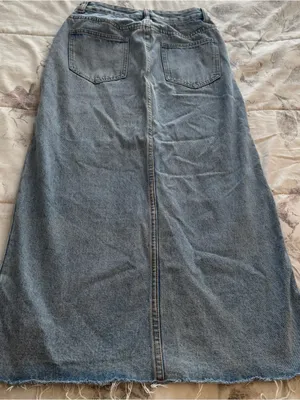 High-Rise Light Blue Denim Maxi Skirt with Front Slit, size XS western casual thumbnail 10