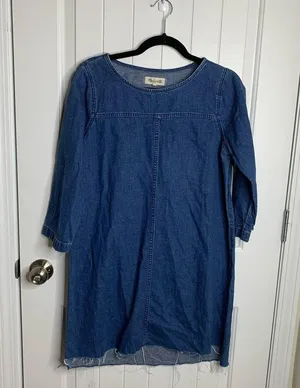 Madewell blue denim fray hem shift dress size medium preppy casual summer spring thumbnail 2