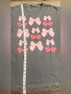 Comfort Colors Pepper Tee with Pink Bows and Red Cherry Graphics thumbnail 6