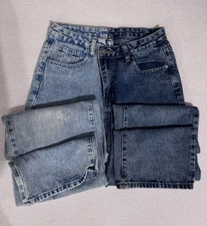 Two-tone uneven wide leg contrast jeans NWOT thumbnail 1