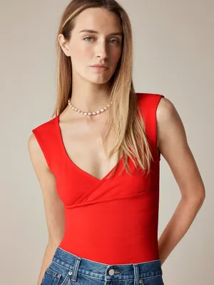 J. Crew Stretch Cotton Cap-Sleeve Crossover Shirt, Vintage Red, Size Small, NWT thumbnail 1