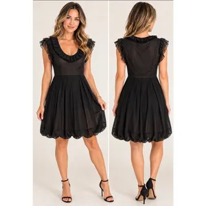 Amelia Toro Dress Womens 6 Black Goth Romantic Ruffle V-Neck Pleated Fit & Flare thumbnail 2