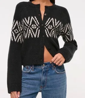 Abercrombie & Fitch Women XL Black Fair Isle Knit Button Front Cardigan‎ Sweater thumbnail 1