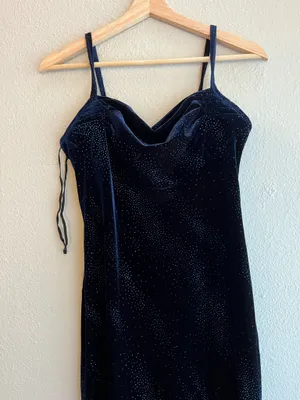 90s Y2K Navy Blue Velvet Formal Dress thumbnail 3